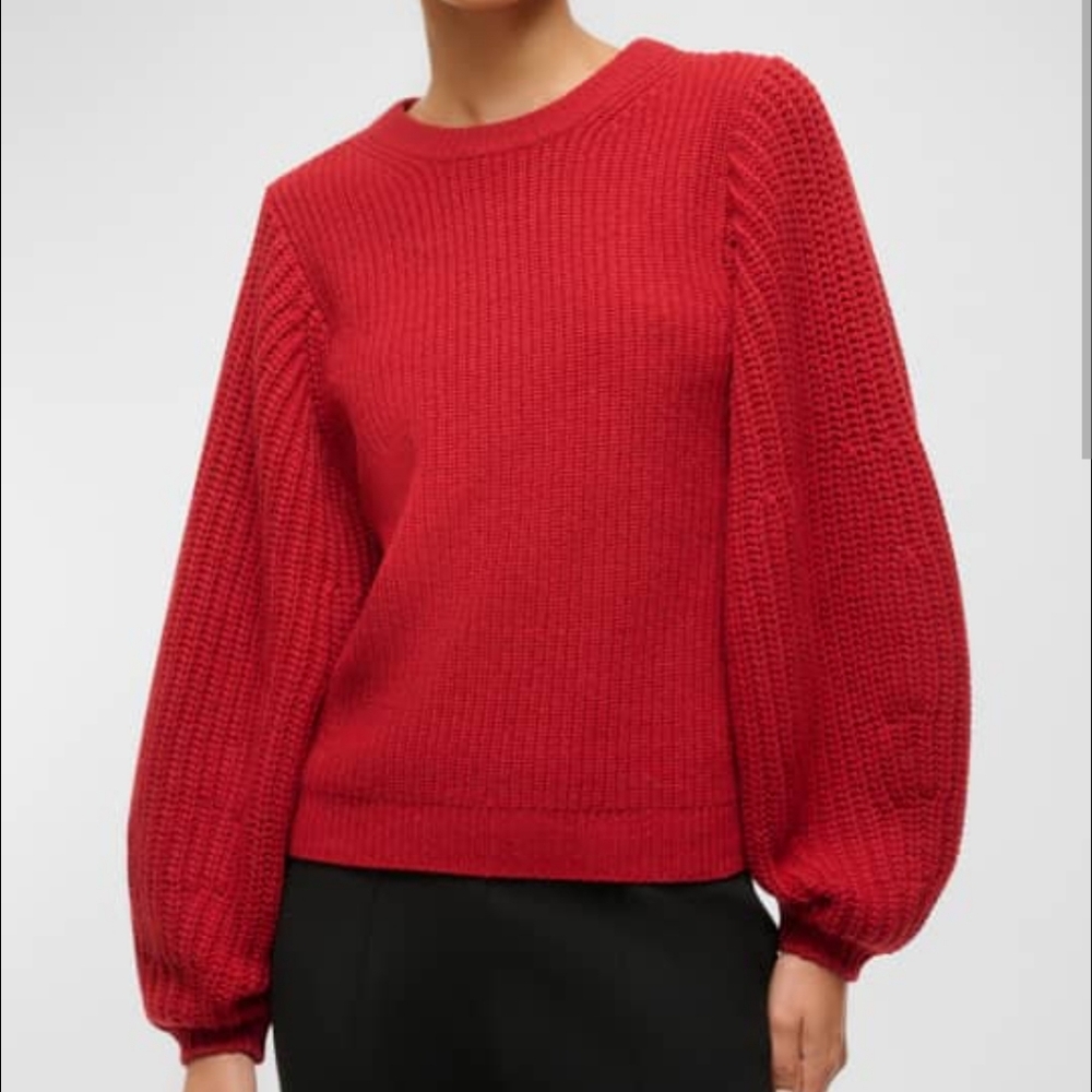 Staud Red Balloon-Sleeve Knit Sweater - Women Wool Mix Sz XL NWT